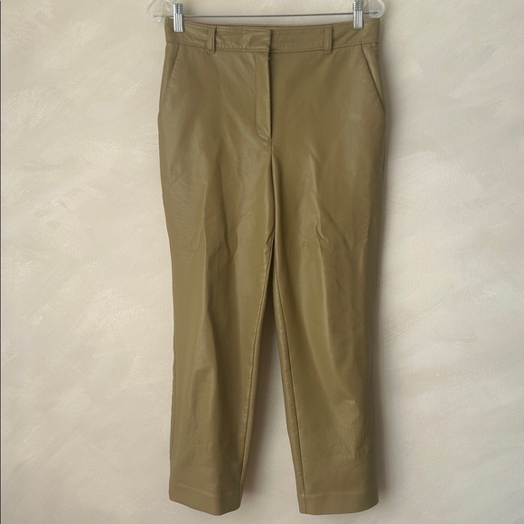 Babaton Aritzia Women Vegan Leather Beige Taupe Straight Crop Pants 8 - Picture 2 of 10